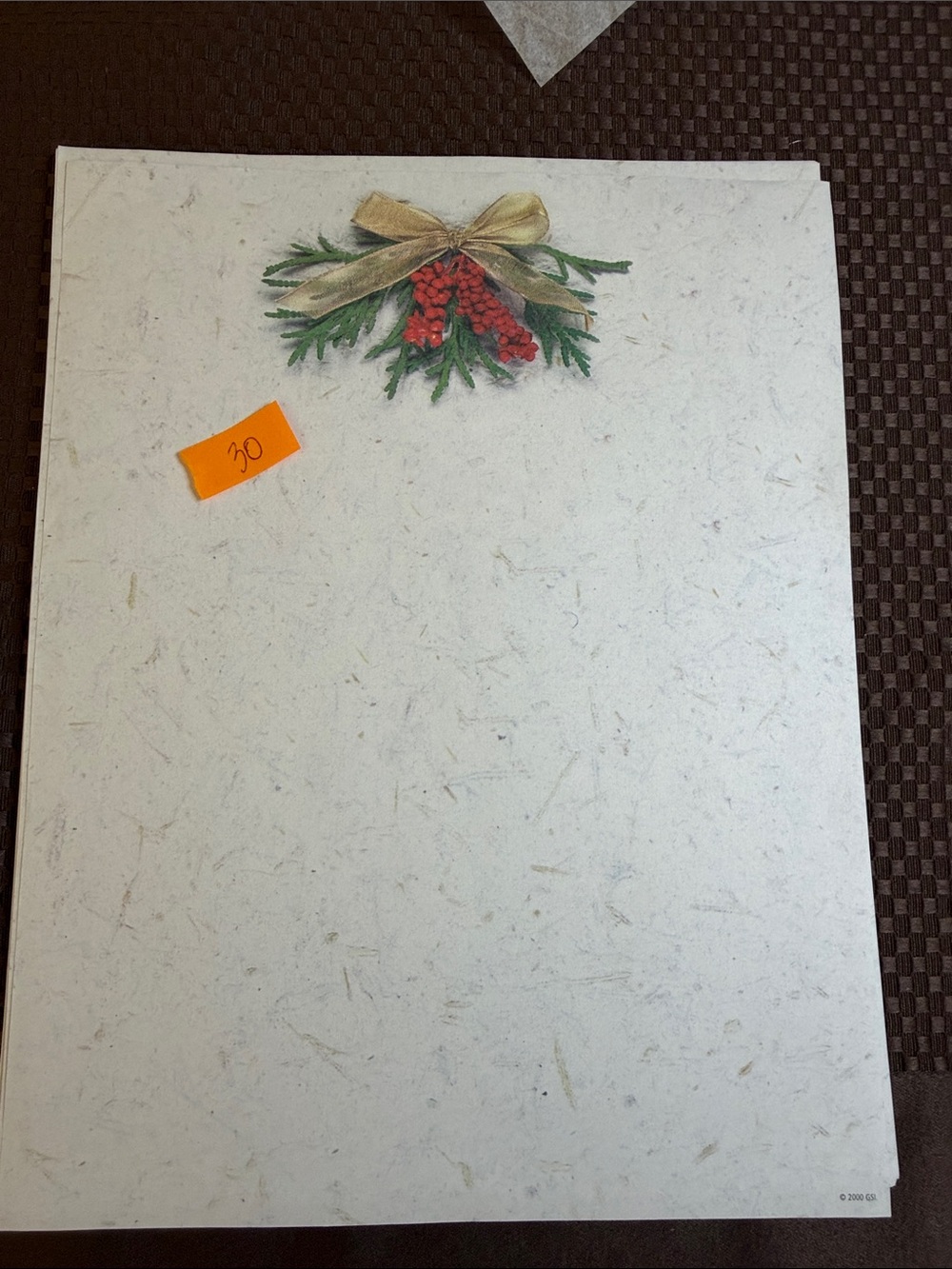 Vintage Holiday Bow and Berries Decorative Party Paper- Cream 30 Sheets